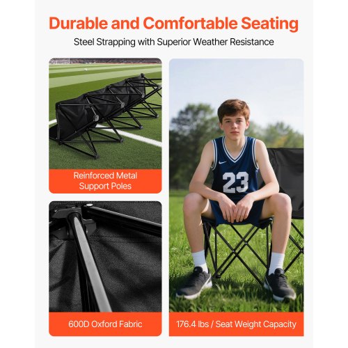 Portable Folding Bench 4 Seat Foldable Soccer Bench with Side Pockets