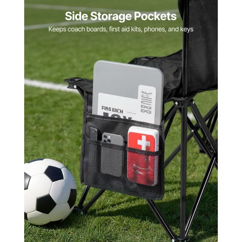 Portable Folding Bench 4 Seat Foldable Soccer Bench with Side Pockets