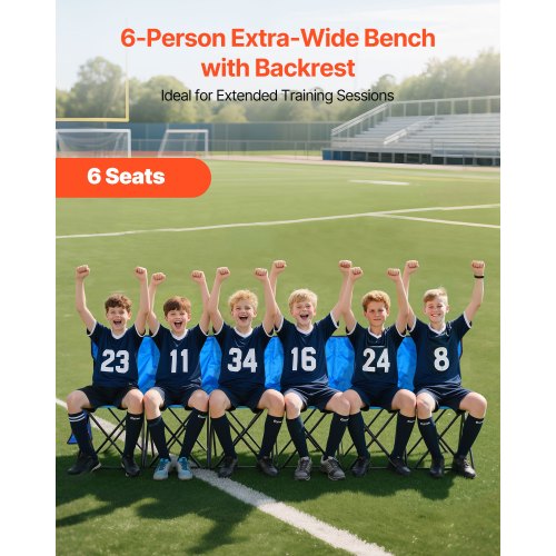 Portable Folding Bench 6 Seat Foldable Soccer Bench with Side Pockets