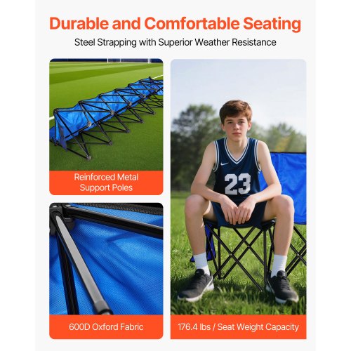Portable Folding Bench 6 Seat Foldable Soccer Bench with Side Pockets