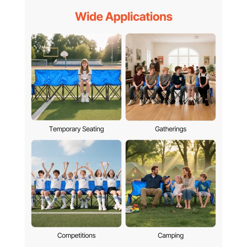 Portable Folding Bench 6 Seat Foldable Soccer Bench with Side Pockets