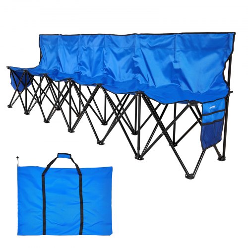 Portable Folding Bench 6 Seat Foldable Soccer Bench with Side Pockets