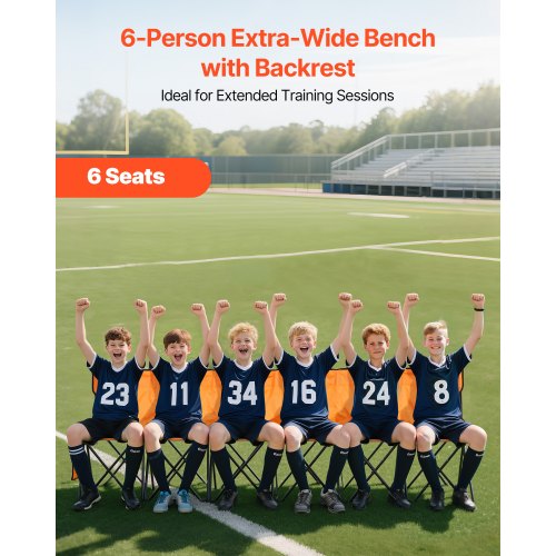 Portable Folding Bench 6 Seat Foldable Soccer Bench with Side Pockets