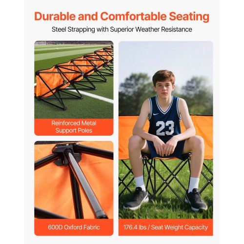 Portable Folding Bench 6 Seat Foldable Soccer Bench with Side Pockets