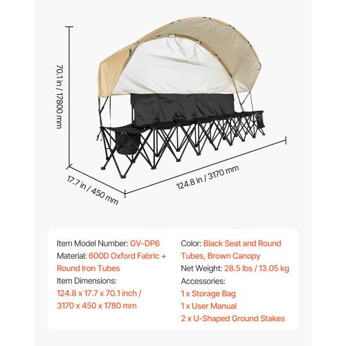 Portable Folding Bench 6 Seat Soccer Bench with Storage Pockets Cup Holders