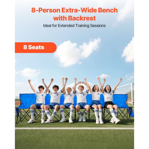 Portable Folding Bench 8 Seat Foldable Soccer Bench with Side Pockets
