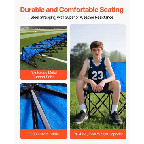 Portable Folding Bench 8 Seat Foldable Soccer Bench with Side Pockets