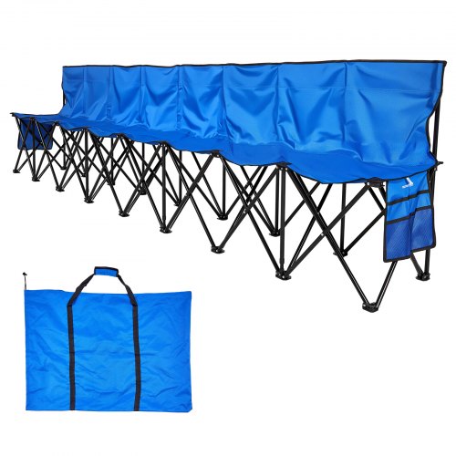 Portable Folding Bench 8 Seat Foldable Soccer Bench with Side Pockets
