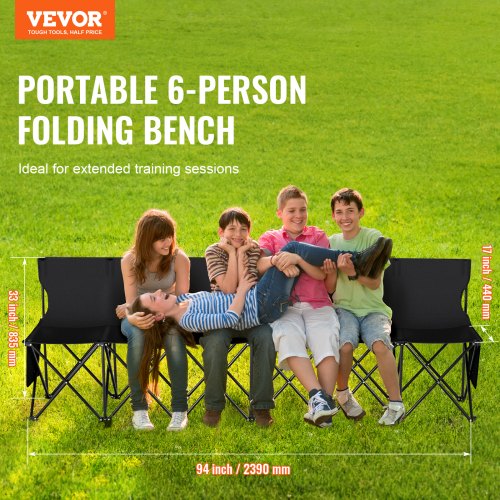 Portable Folding Bench 6 Seat Foldable Soccer Bench with Side Pockets