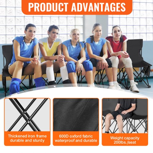 Portable Folding Bench 6 Seat Foldable Soccer Bench with Side Pockets