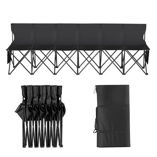 Portable Folding Bench 6 Seat Foldable Soccer Bench with Side Pockets