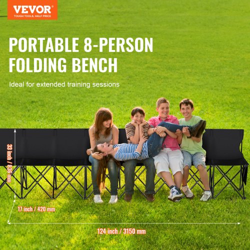 Portable Folding Bench 8 Seat Foldable Soccer Bench with Side Pockets