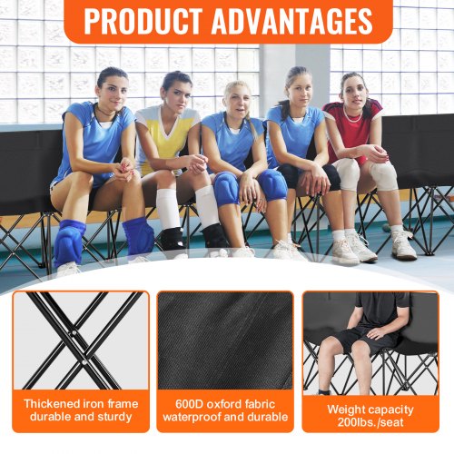 Portable Folding Bench 8 Seat Foldable Soccer Bench with Side Pockets