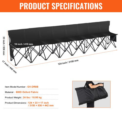 Portable Folding Bench 8 Seat Foldable Soccer Bench with Side Pockets