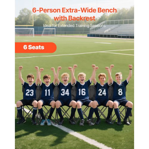 Portable Folding Bench 6 Seat Soccer Bench with Multiple Storage Pockets
