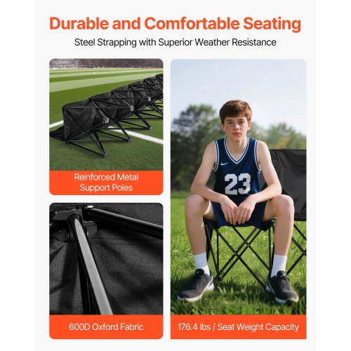 Portable Folding Bench 6 Seat Soccer Bench with Multiple Storage Pockets