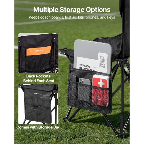 Portable Folding Bench 6 Seat Soccer Bench with Multiple Storage Pockets