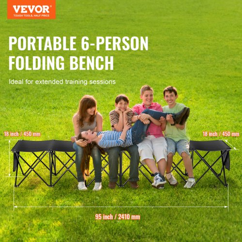 Portable Folding Bench 6 Seat Foldable Soccer Bench with Side Pockets