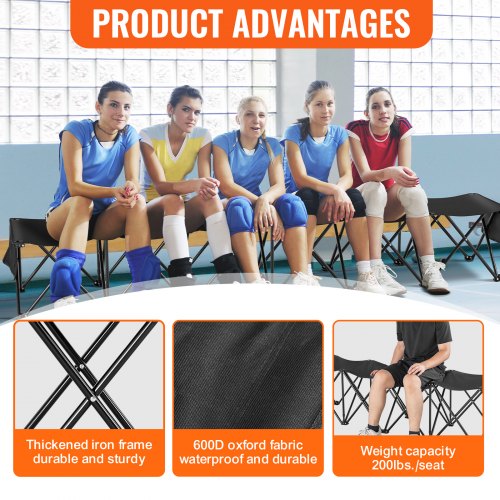 Portable Folding Bench 6 Seat Foldable Soccer Bench with Side Pockets