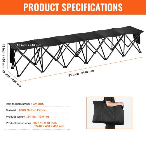 Portable Folding Bench 6 Seat Foldable Soccer Bench with Side Pockets