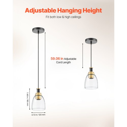 1Light Pendant Light 2 Pack Kitchen Island Lights with Clear Glass Shade
