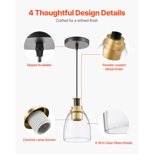 1Light Pendant Light 2 Pack Kitchen Island Lights with Clear Glass Shade
