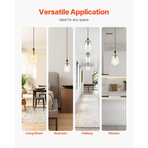 1Light Pendant Light 2 Pack Kitchen Island Lights with Clear Glass Shade