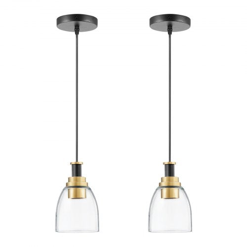 1Light Pendant Light 2 Pack Kitchen Island Lights with Clear Glass Shade