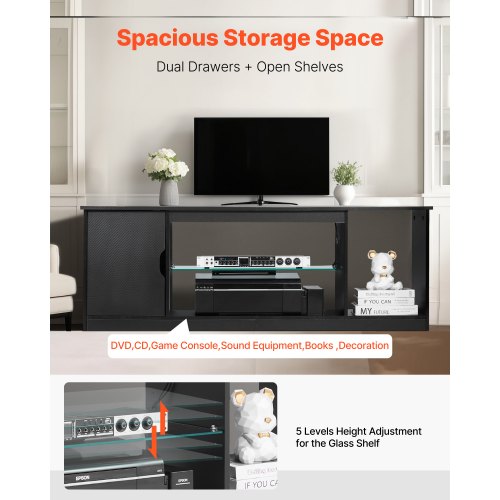 TV Stand for TVs up to 65 inch Modern Entertainment Center with Light