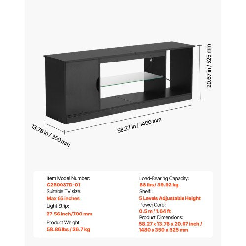 TV Stand for TVs up to 65 inch Modern Entertainment Center with Light