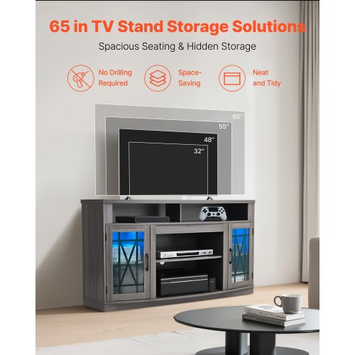 TV Stand for TVs up to 65 inch Farmhouse Entertainment Center with Light