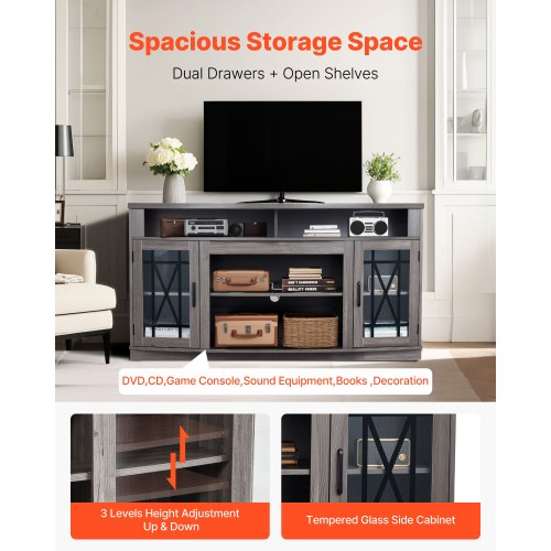 TV Stand for TVs up to 65 inch Farmhouse Entertainment Center with Light