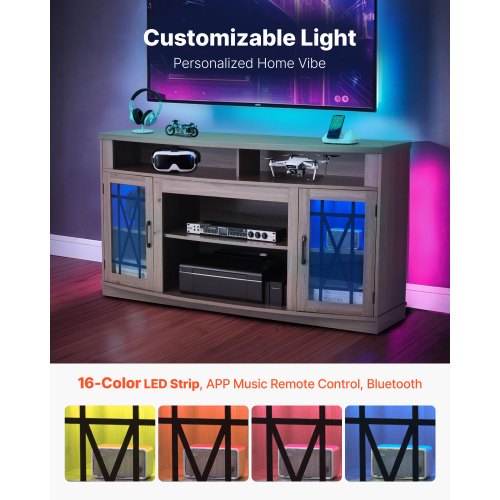 TV Stand for TVs up to 65 inch Farmhouse Entertainment Center with Light