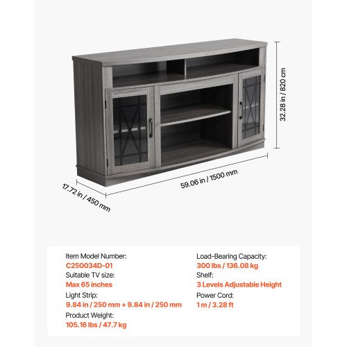 TV Stand for TVs up to 65 inch Farmhouse Entertainment Center with Light