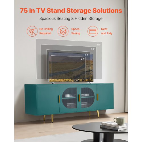 TV Stand for TVs up to 75 inch Modern Entertainment Center with Glass Doors