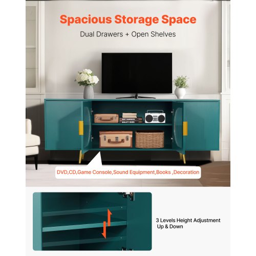 TV Stand for TVs up to 75 inch Modern Entertainment Center with Glass Doors