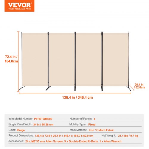 Room Divider 4 Panel Room Divider Folding Privacy Screen and Portable