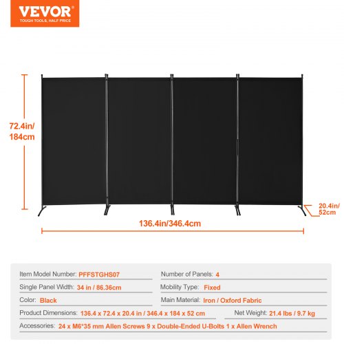 Room Divider 4 Panel Room Divider Folding Privacy Screen and Portable