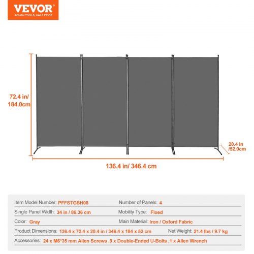 Room Divider 4 Panels Room Divider Folding Privacy Screen and Portable