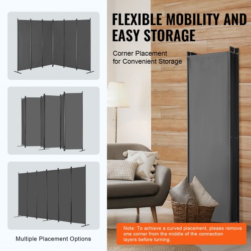 Room Divider 6 Panel Room Divider Folding Privacy Screen and Portable