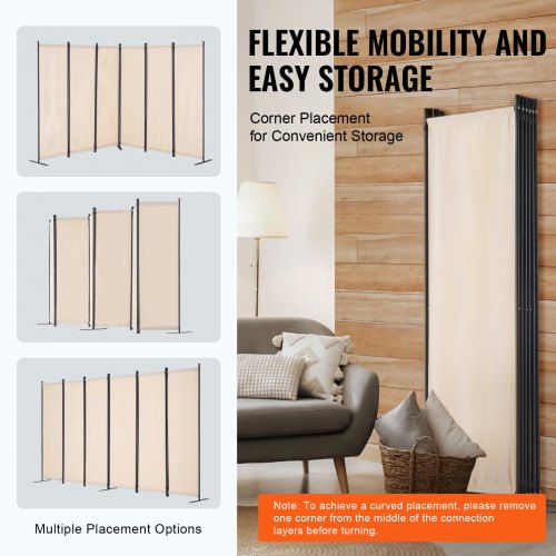 Room Divider 6 Panel Room Divider Folding Privacy Screen and Portable