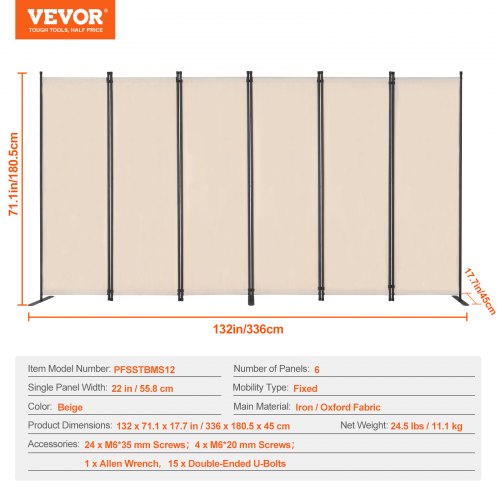 Room Divider 6 Panel Room Divider Folding Privacy Screen and Portable