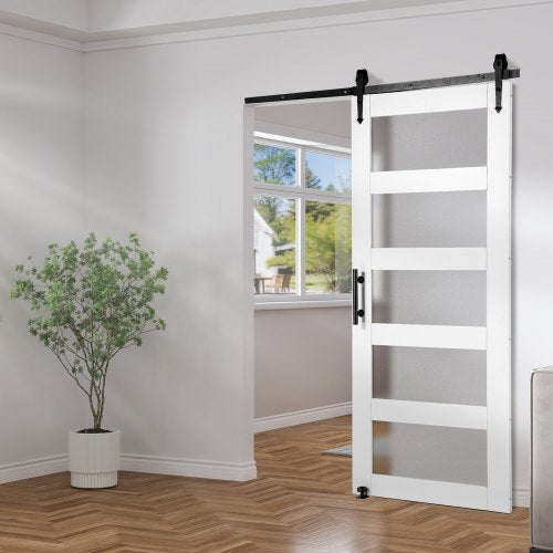 Barn Door and Hardware Kit 36 x 84 Wood and Glass Sliding Barn Door