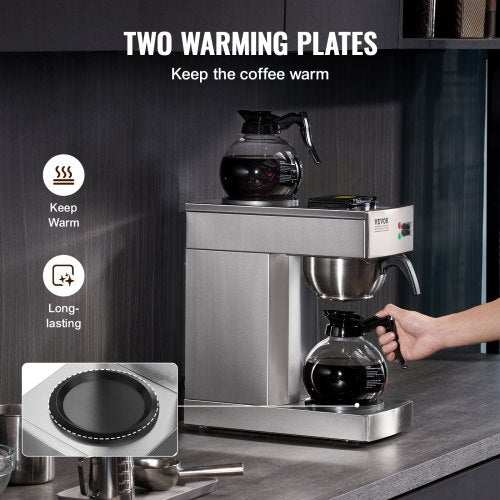 12 Cups Commercial Drip Coffee Maker Coffee Maker Machine with 2 Glass