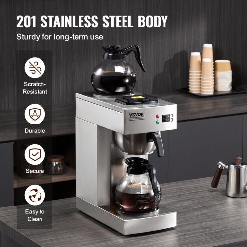 12 Cups Commercial Drip Coffee Maker Coffee Maker Machine with 2 Glass