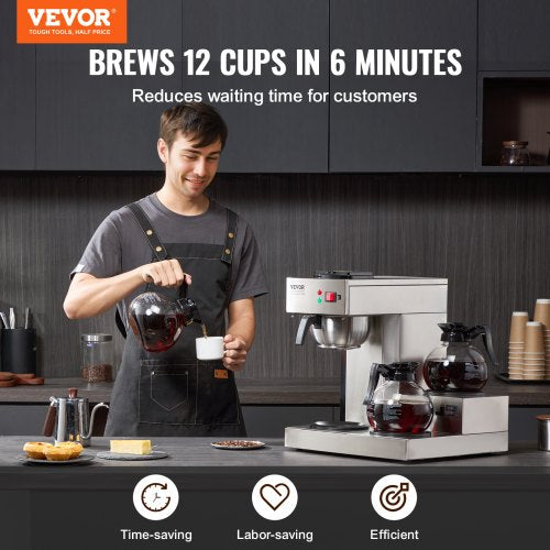 12 Cups Commercial Drip Coffee Maker Coffee Maker Machine with 3 Glass