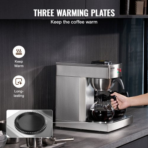 12 Cups Commercial Drip Coffee Maker Coffee Maker Machine with 3 Glass