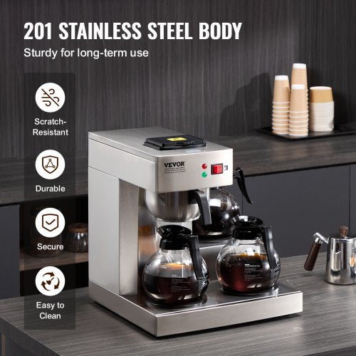 12 Cups Commercial Drip Coffee Maker Coffee Maker Machine with 3 Glass