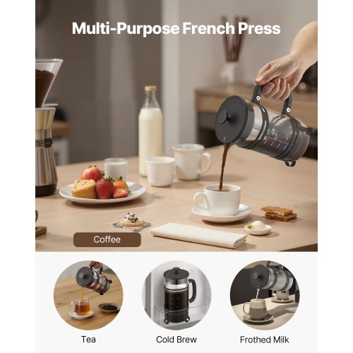 French Press Coffee Maker 34 Ounce 1 Liter Borosilicate Glass Tea With