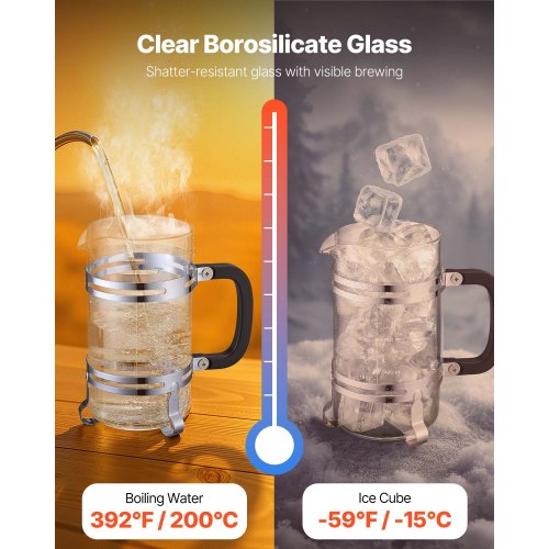 French Press Coffee Maker 34 Ounce 1 Liter Borosilicate Glass Tea With 1 8